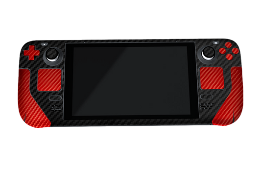 Fibra Carbono Negro & Rojo Steam Deck Skin