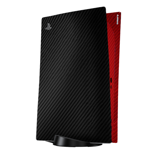 Fibra Carbono Negro & Rojo Skin Playstation 5 Fat