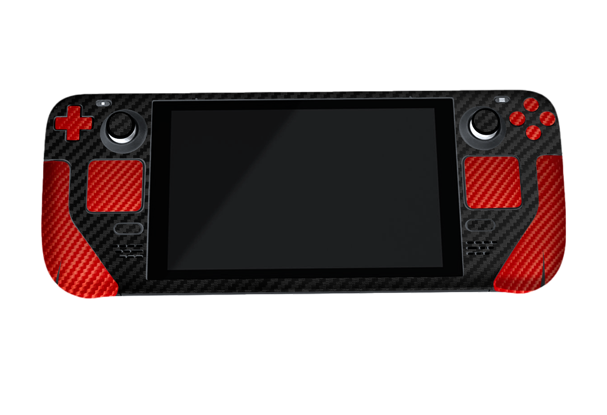 Fibra Carbono Negro & Rojo Steam Deck Skin