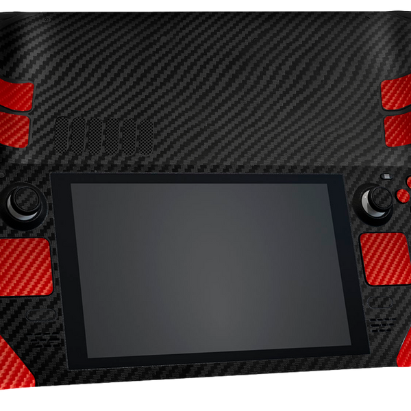 Fibra Carbono Negro & Rojo Steam Deck Skin