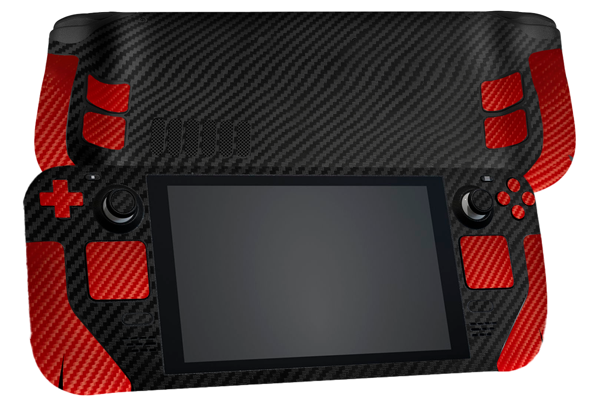 Fibra Carbono Negro & Rojo Steam Deck Skin