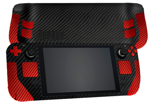 Fibra Carbono Negro & Rojo Steam Deck Skin