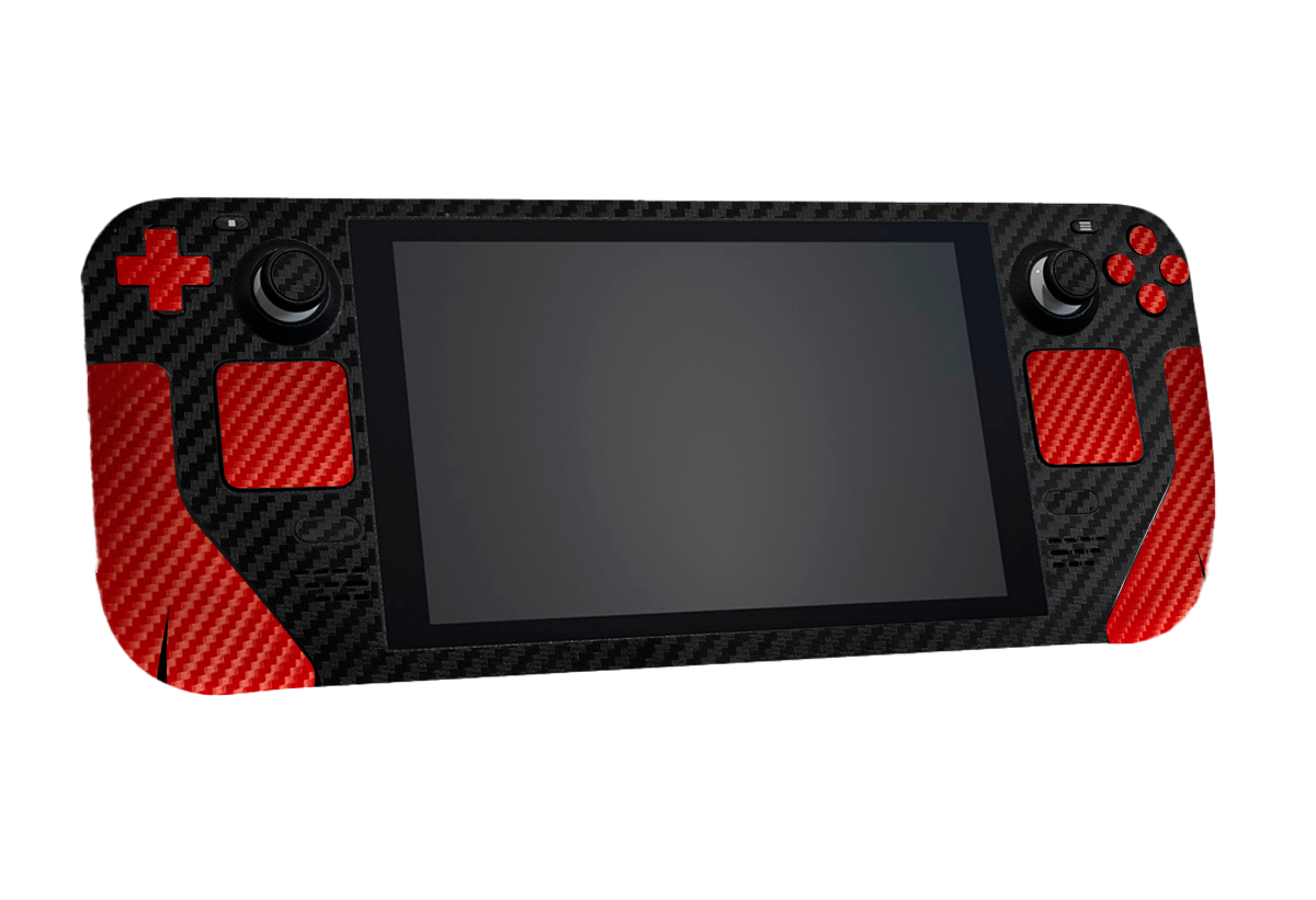 Fibra Carbono Negro & Rojo Steam Deck Skin