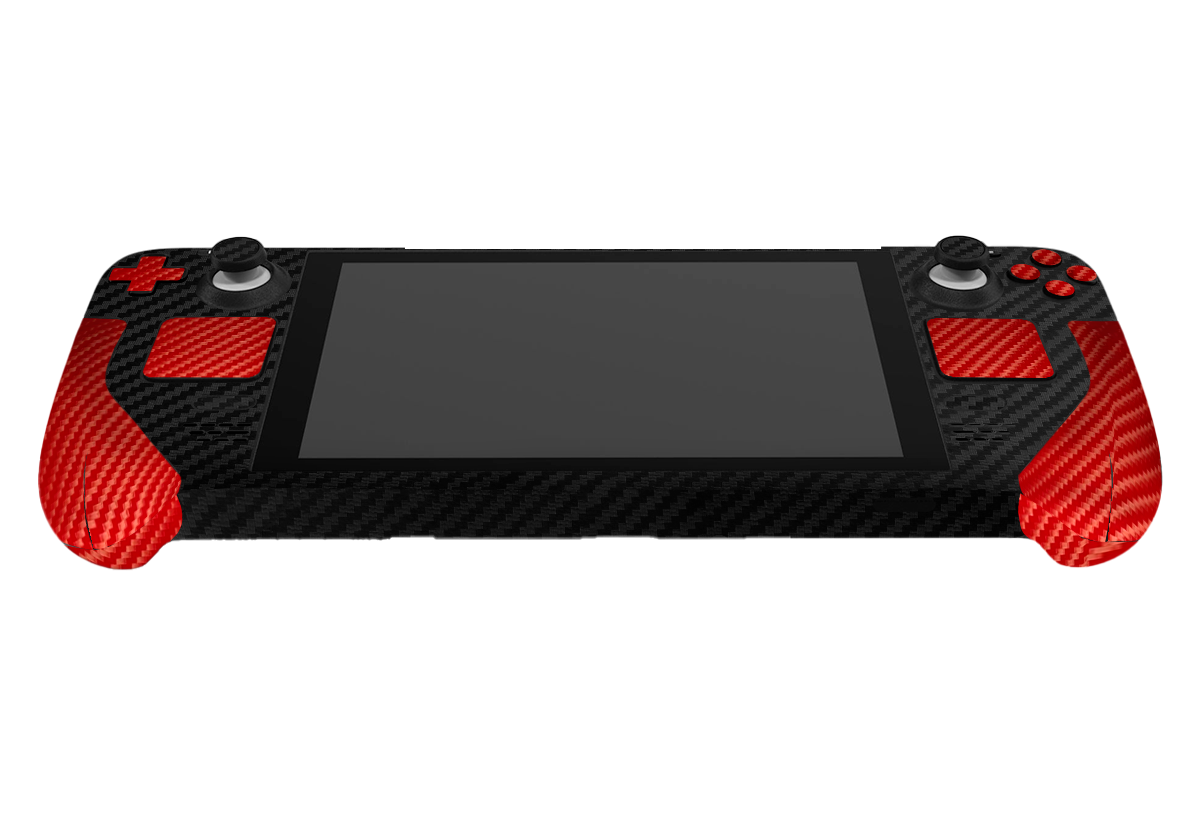Fibra Carbono Negro & Rojo Steam Deck Skin
