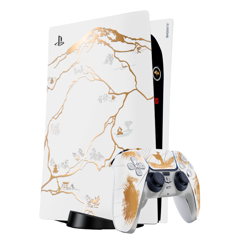 Edición Ghost of Yotei Dorado Skin Playstation 5 Fat Xonebrand