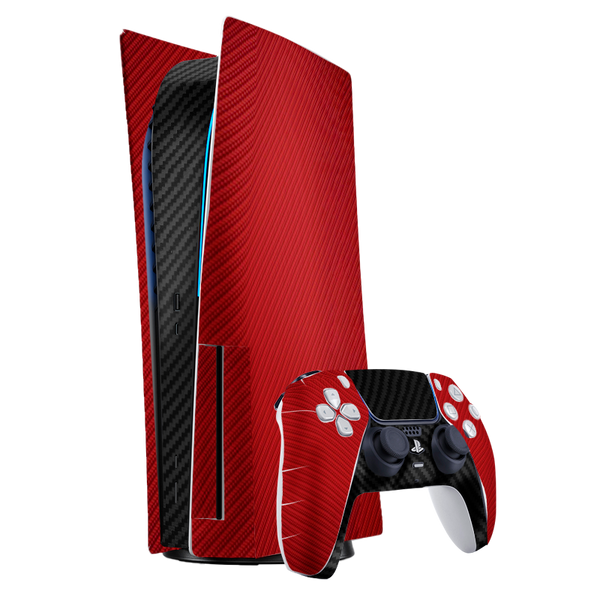 Fibra Carbono Rojo & Negro Skin Playstation 5 Fat
