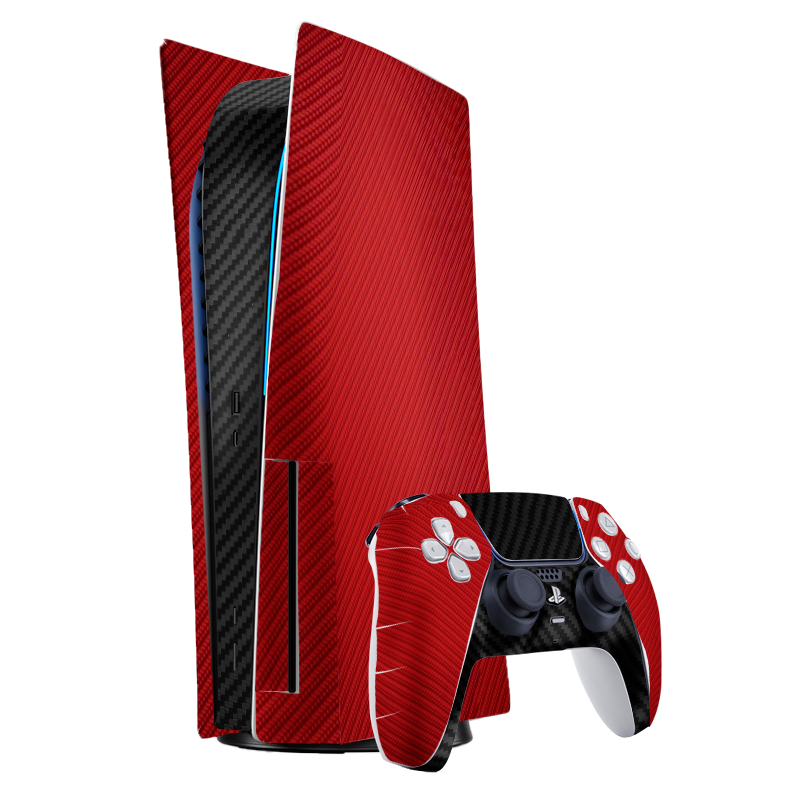 Fibra Carbono Rojo & Negro Skin Playstation 5 Fat