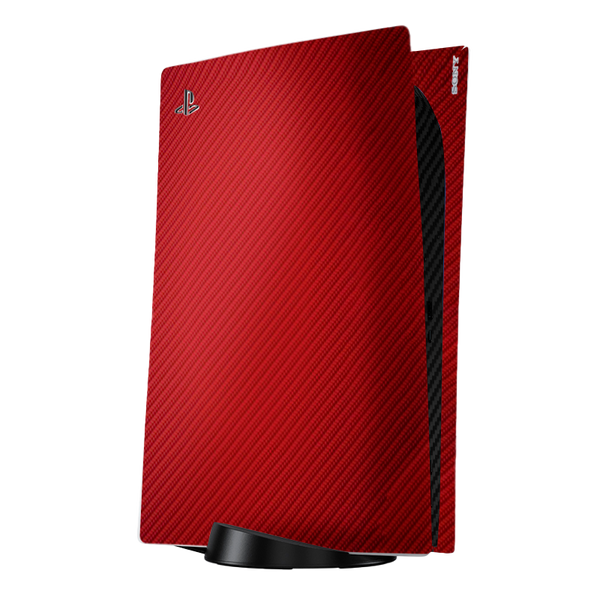 Fibra Carbono Rojo & Negro Skin Playstation 5 Fat
