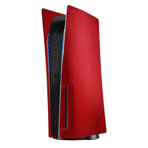 Fibra Carbono Rojo & Negro Skin Playstation 5 Fat