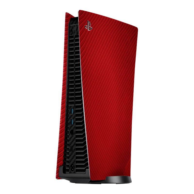 Fibra Carbono Rojo & Negro Skin Playstation 5 Fat