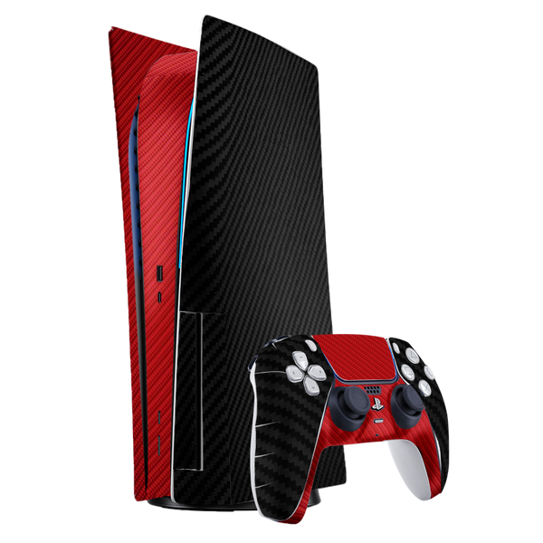 Fibra Carbono Negro & Rojo Skin Playstation 5 Fat