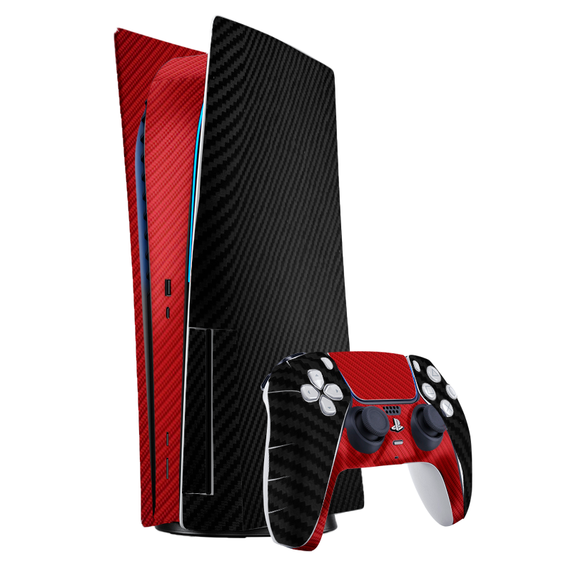 Fibra Carbono Negro & Rojo Skin Playstation 5 Fat