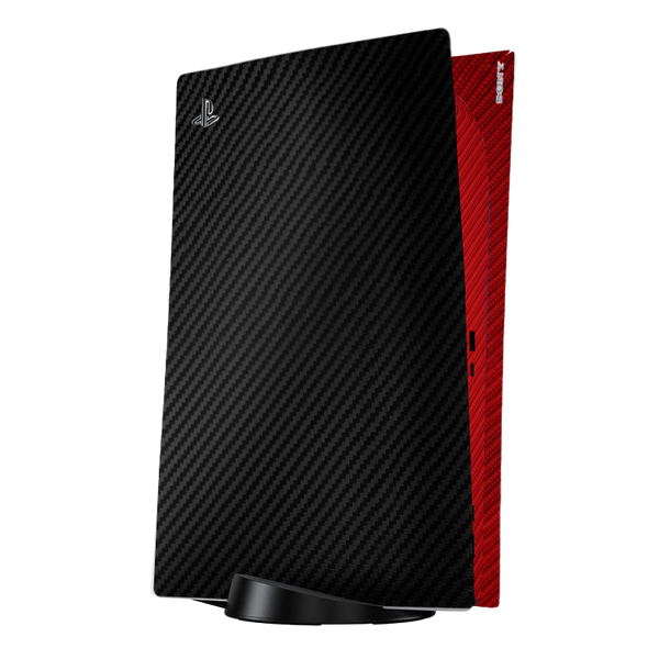 Fibra Carbono Negro & Rojo Skin Playstation 5 Fat