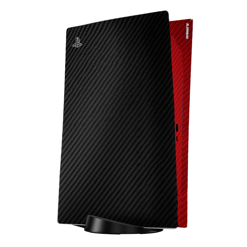 Fibra Carbono Negro & Rojo Skin Playstation 5 Fat
