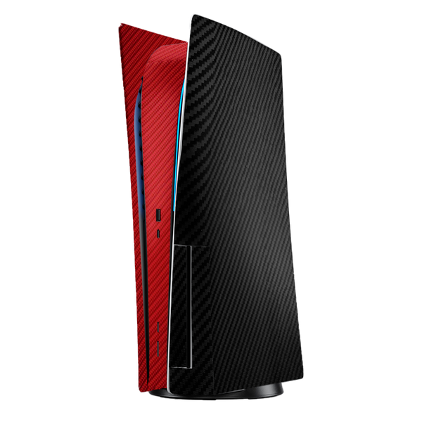 Fibra Carbono Negro & Rojo Skin Playstation 5 Fat