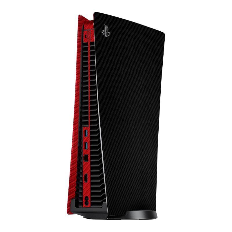 Fibra Carbono Negro & Rojo Skin Playstation 5 Fat