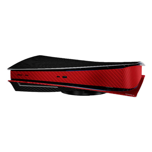 Fibra Carbono Negro & Rojo Skin Playstation 5 Fat