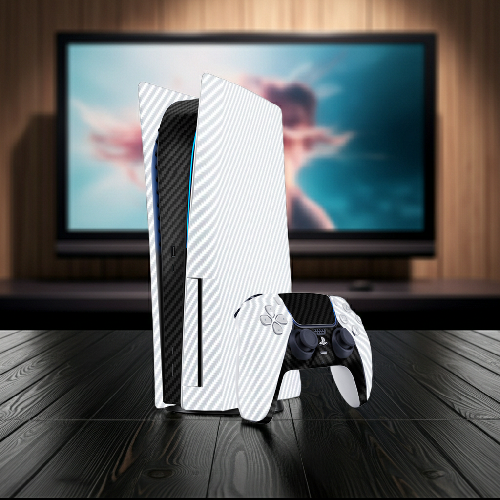 Fibra Carbono Blanco & Negro Skin Playstation 5 Fat