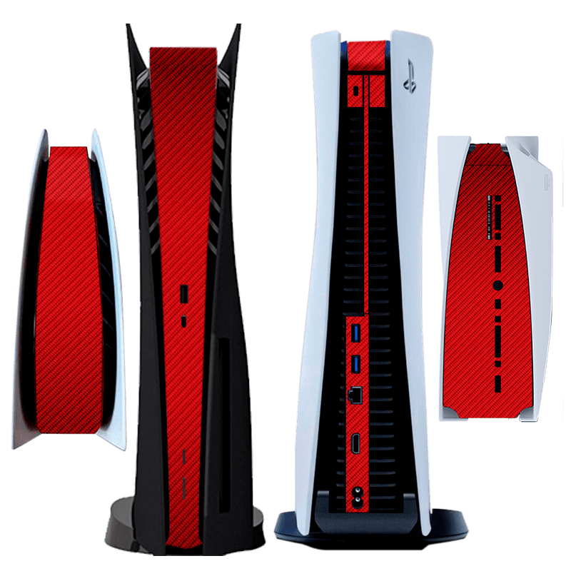 Fibra Carbono Rojo Central PS5 Bundle Skin