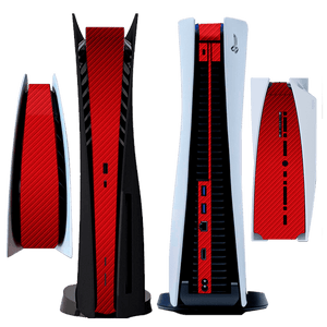 Fibra Carbono Rojo Central PS5 Bundle Skin