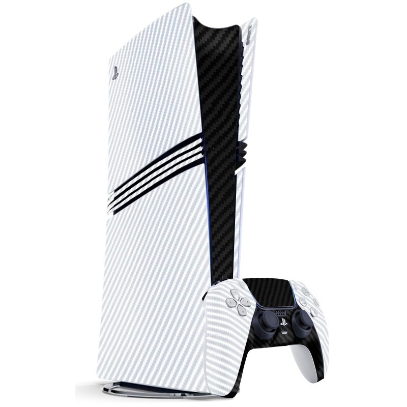 Fibra Carbono Blanco & Negro Skin Playstation 5 Pro