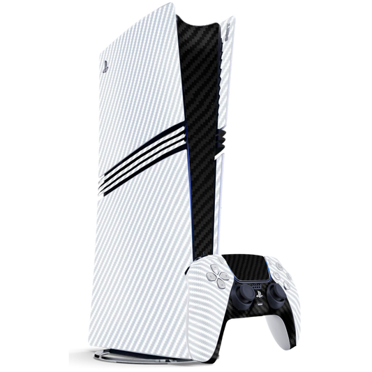 Fibra Carbono Blanco & Negro Skin Playstation 5 Pro