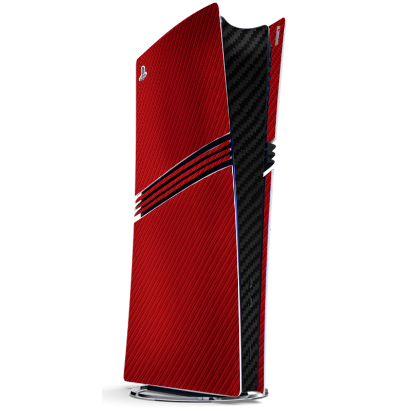 Fibra Carbono Rojo & Negro Skin Playstation 5 Pro Xonebrand