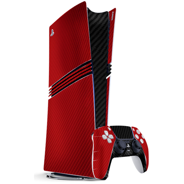 Fibra Carbono Rojo & Negro Skin Playstation 5 Pro