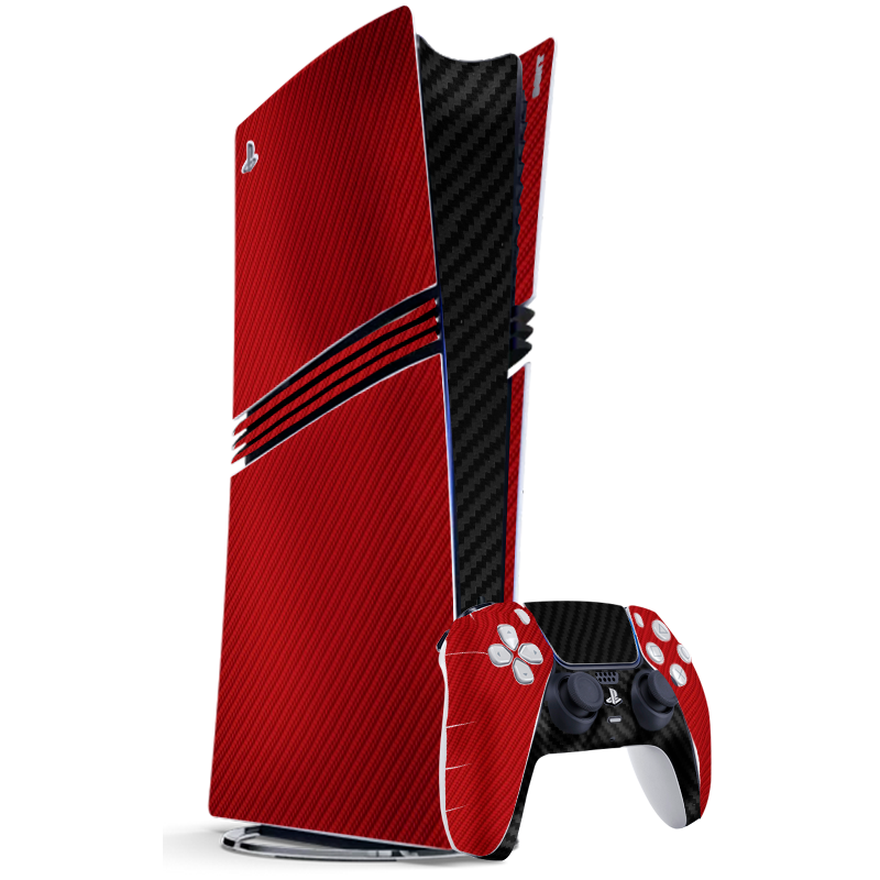 Fibra Carbono Rojo & Negro Skin Playstation 5 Pro Xonebrand