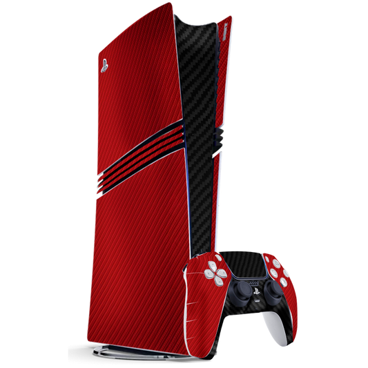 Fibra Carbono Rojo & Negro Skin Playstation 5 Pro