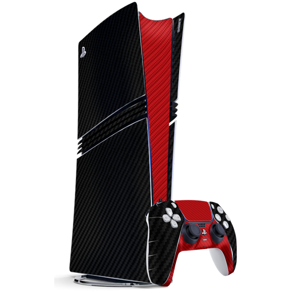 Fibra Carbono Negro & Rojo Skin Playstation 5 Pro