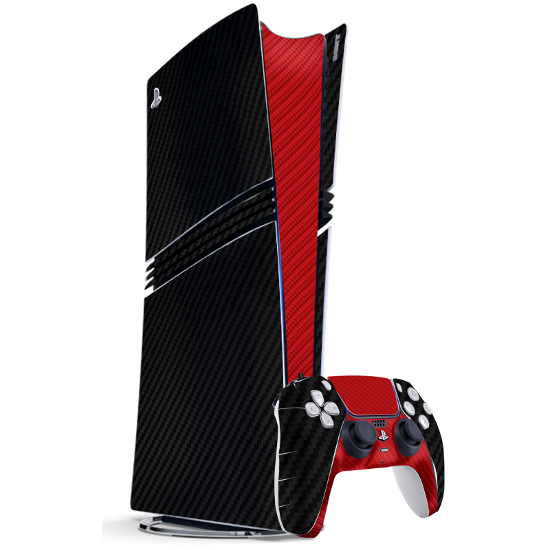 Fibra Carbono Negro & Rojo Skin Playstation 5 Pro