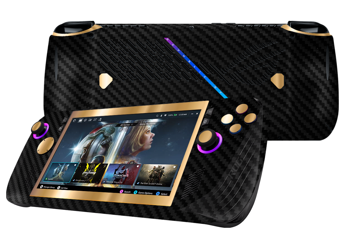 Fibra Carbono Negro & Dorado Skin Asus Rog Ally X Xonebrand