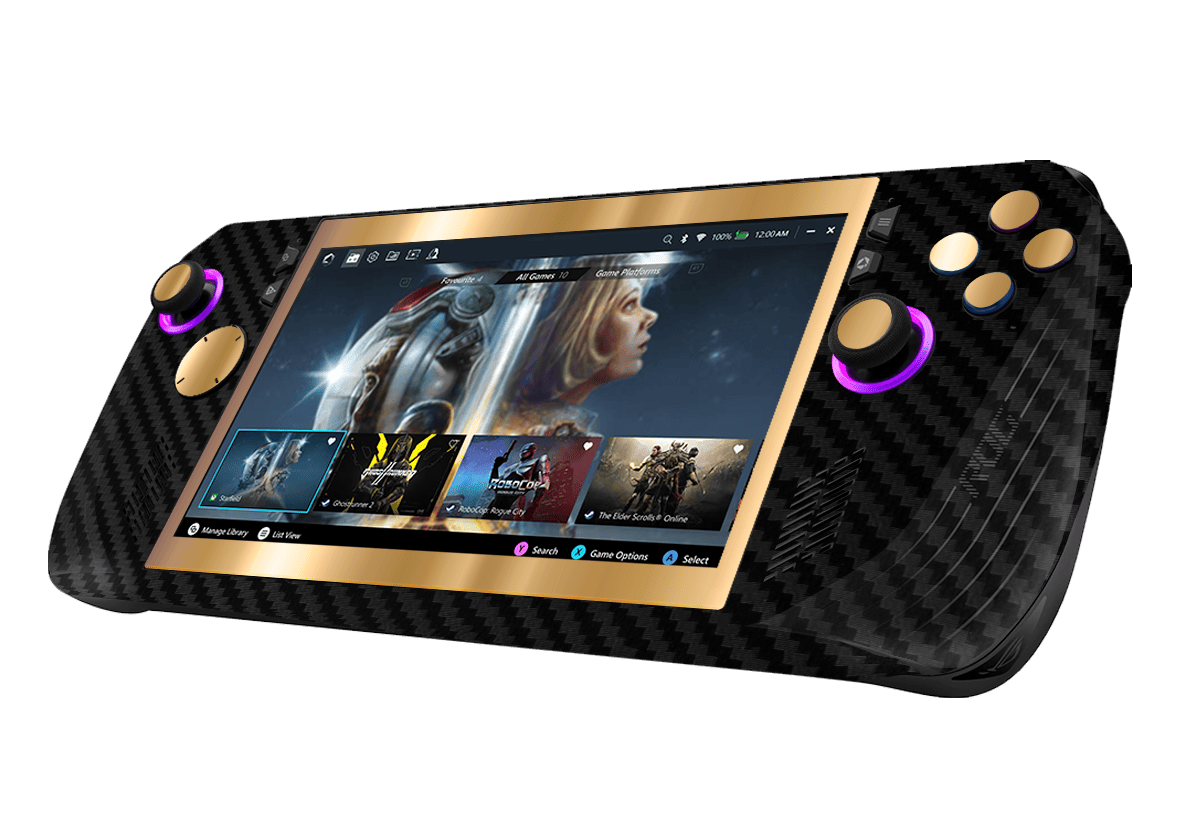 Fibra Carbono Negro & Dorado Skin Asus Rog Ally X Xonebrand