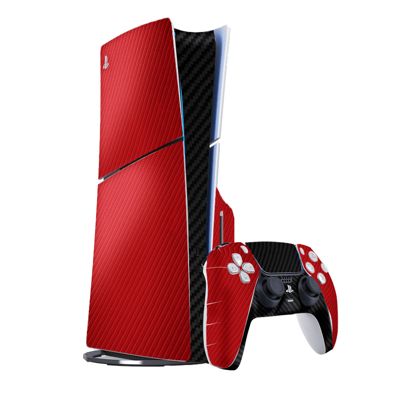 Fibra Carbono Rojo & Negro Skin Playstation 5 Slim Xonebrand
