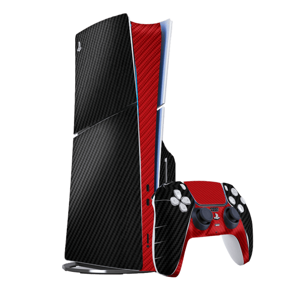 Fibra Carbono Negro & Rojo Skin Playstation 5 Slim