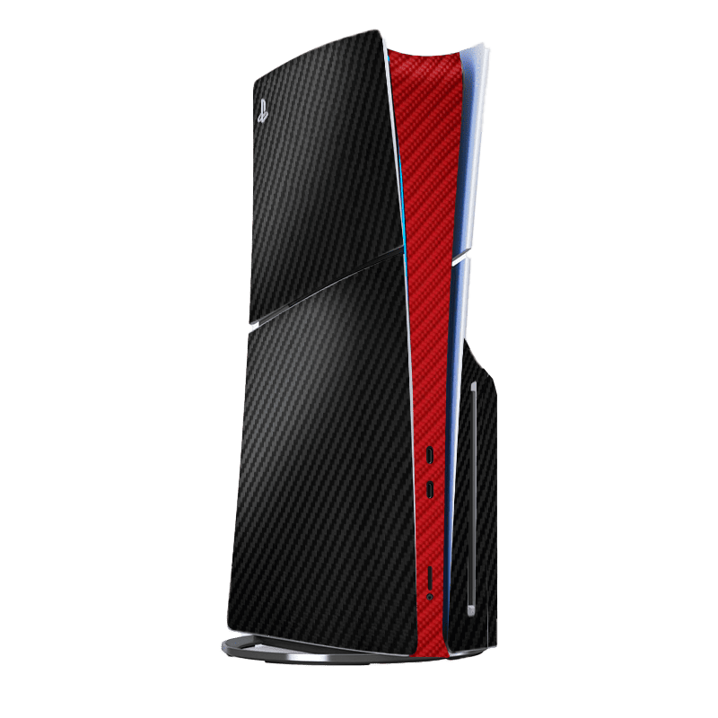 Fibra Carbono Negro & Rojo Skin Playstation 5 Slim