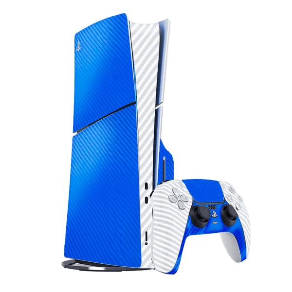 Fibra Carbono Azul & Blanco Skin Playstation 5 Slim