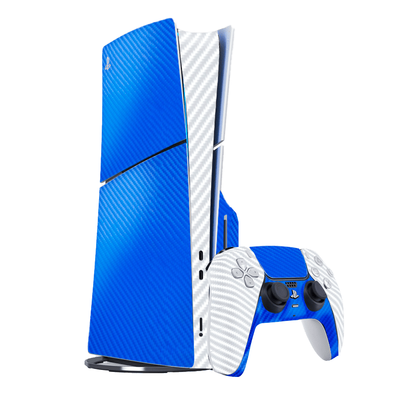 Fibra Carbono Azul & Blanco Skin Playstation 5 Slim