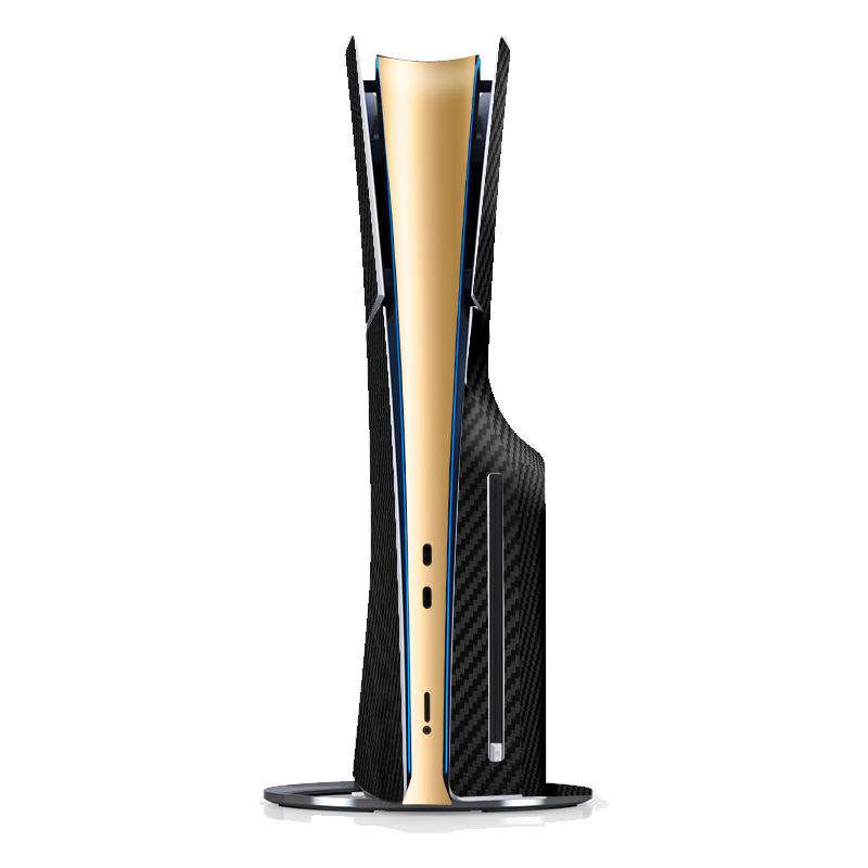 Fibra Carbono Negro & Dorado Skin Playstation 5 Slim Xonebrand
