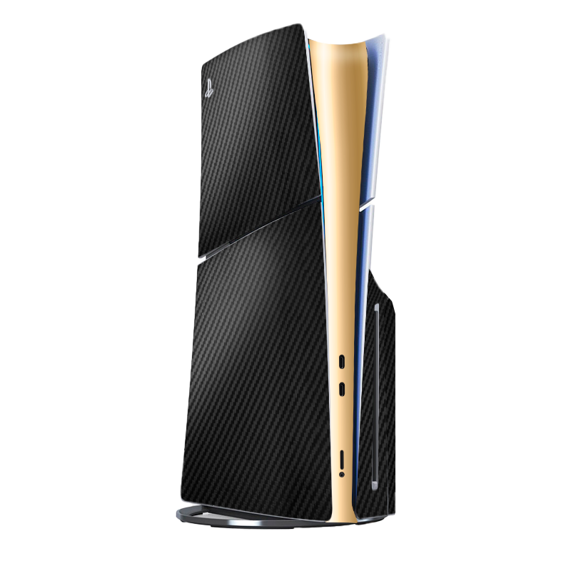 Fibra Carbono Negro & Dorado Skin Playstation 5 Slim Xonebrand