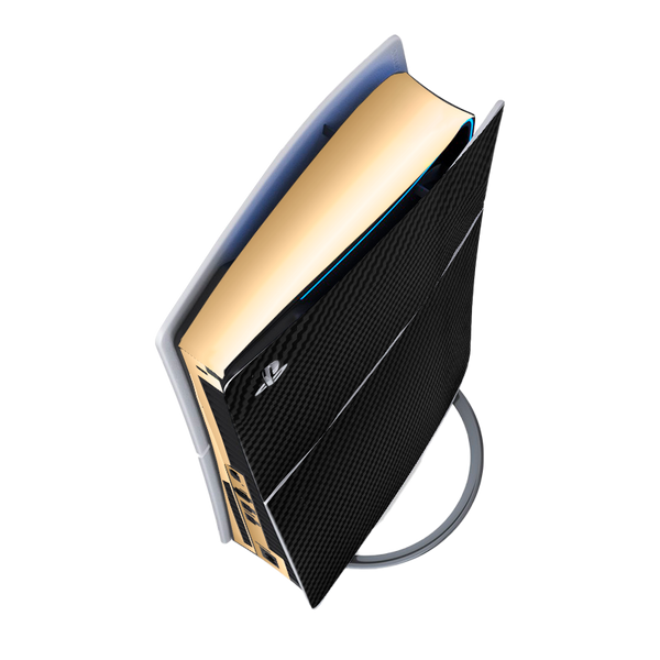 Fibra Carbono Negro & Dorado Skin Playstation 5 Slim Xonebrand