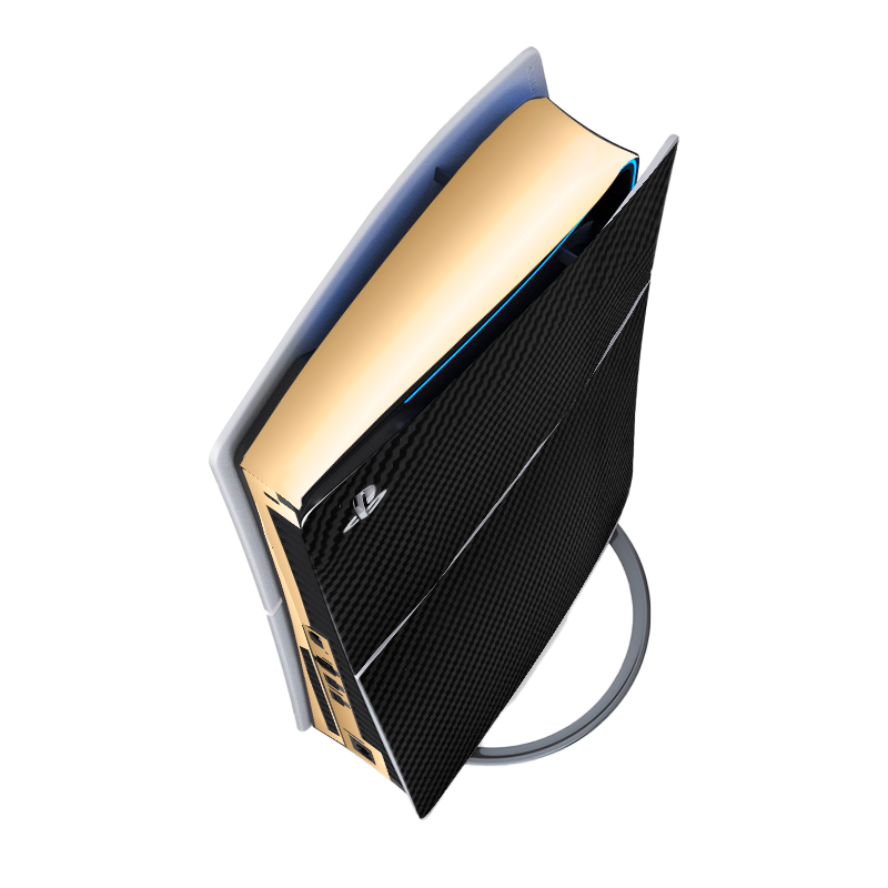 Fibra Carbono Negro & Dorado Skin Playstation 5 Slim Xonebrand