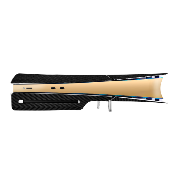 Fibra Carbono Negro & Dorado Skin Playstation 5 Slim Xonebrand
