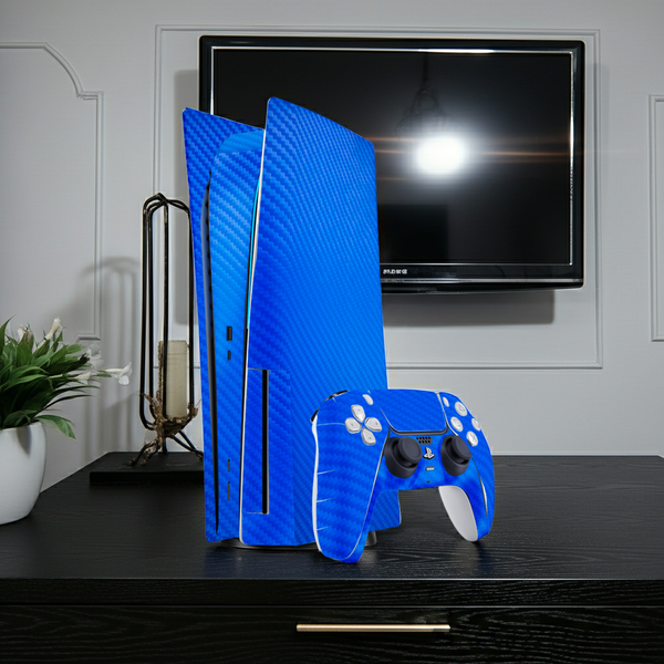 Fibra Carbono Celeste Skin Playstation 5 Fat