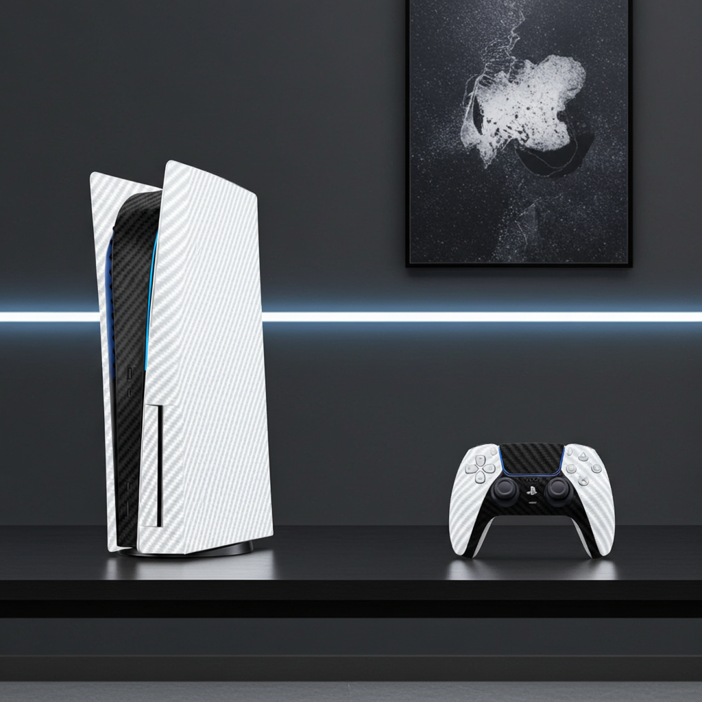 Fibra Carbono Blanco & Negro Skin Playstation 5 Fat