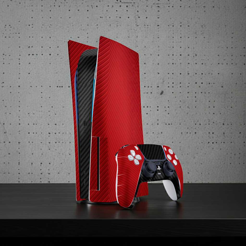 Fibra Carbono Rojo & Negro Skin Playstation 5 Fat