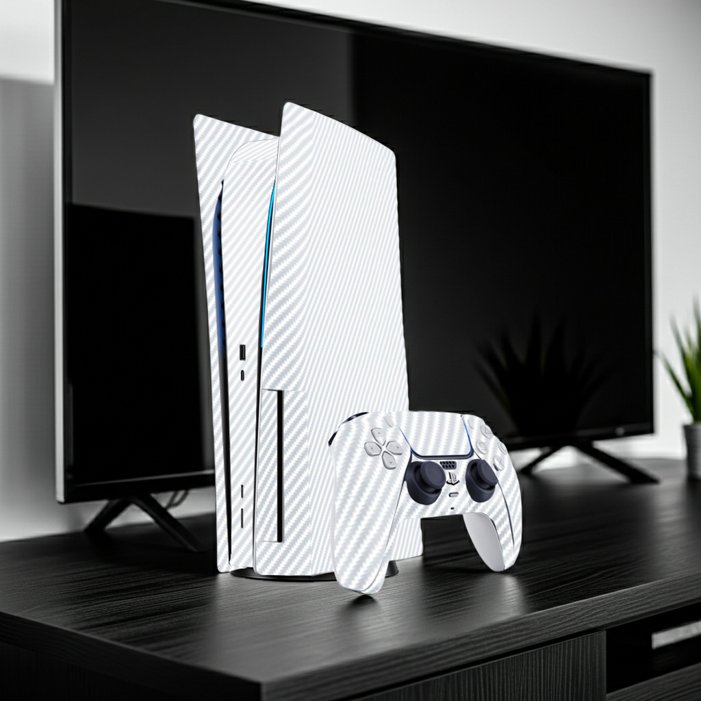 Fibra Carbono Blanco Skin Playstation 5 Fat